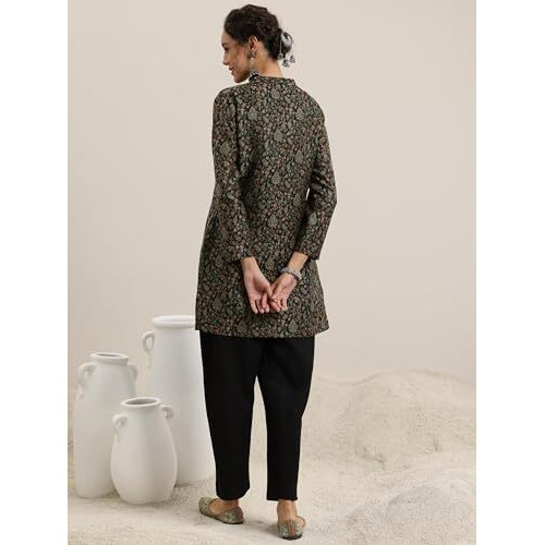 Libas Womens Woven Design Wool Straight Kurta With Palazzos