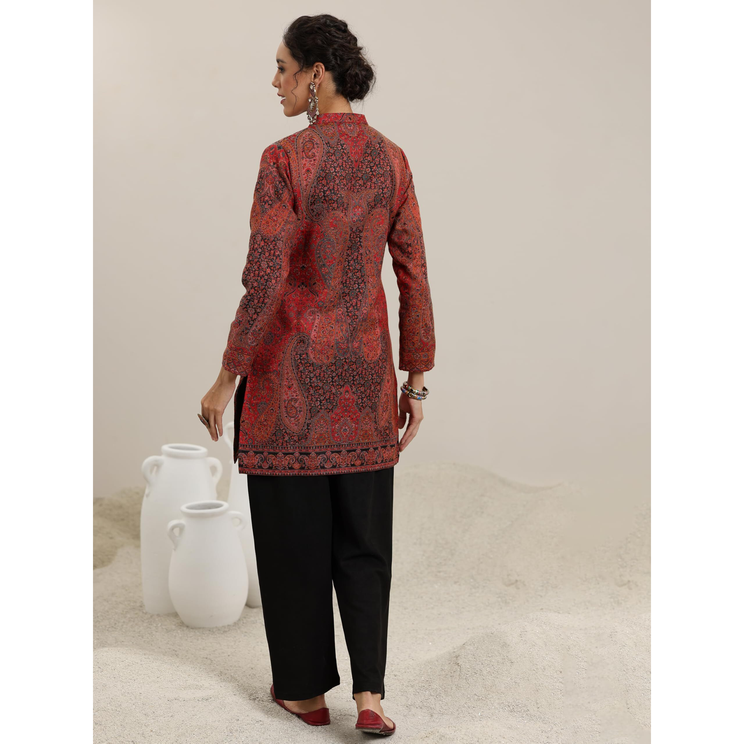 Libas Womens Woven Design Wool Straight Kurta With Palazzos