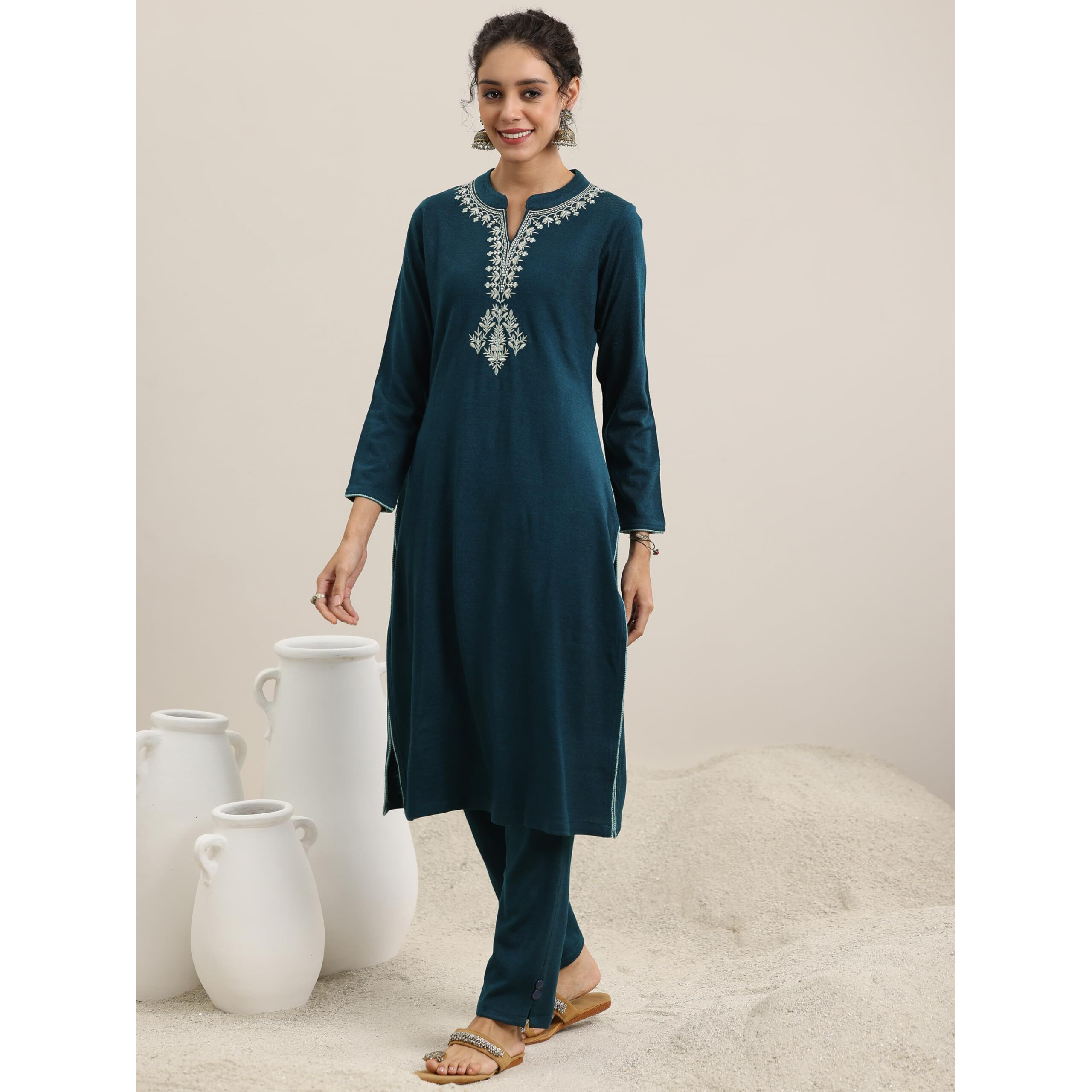 Libas Women's Wool Blend Kurta Set (48759W_Teal Blue
