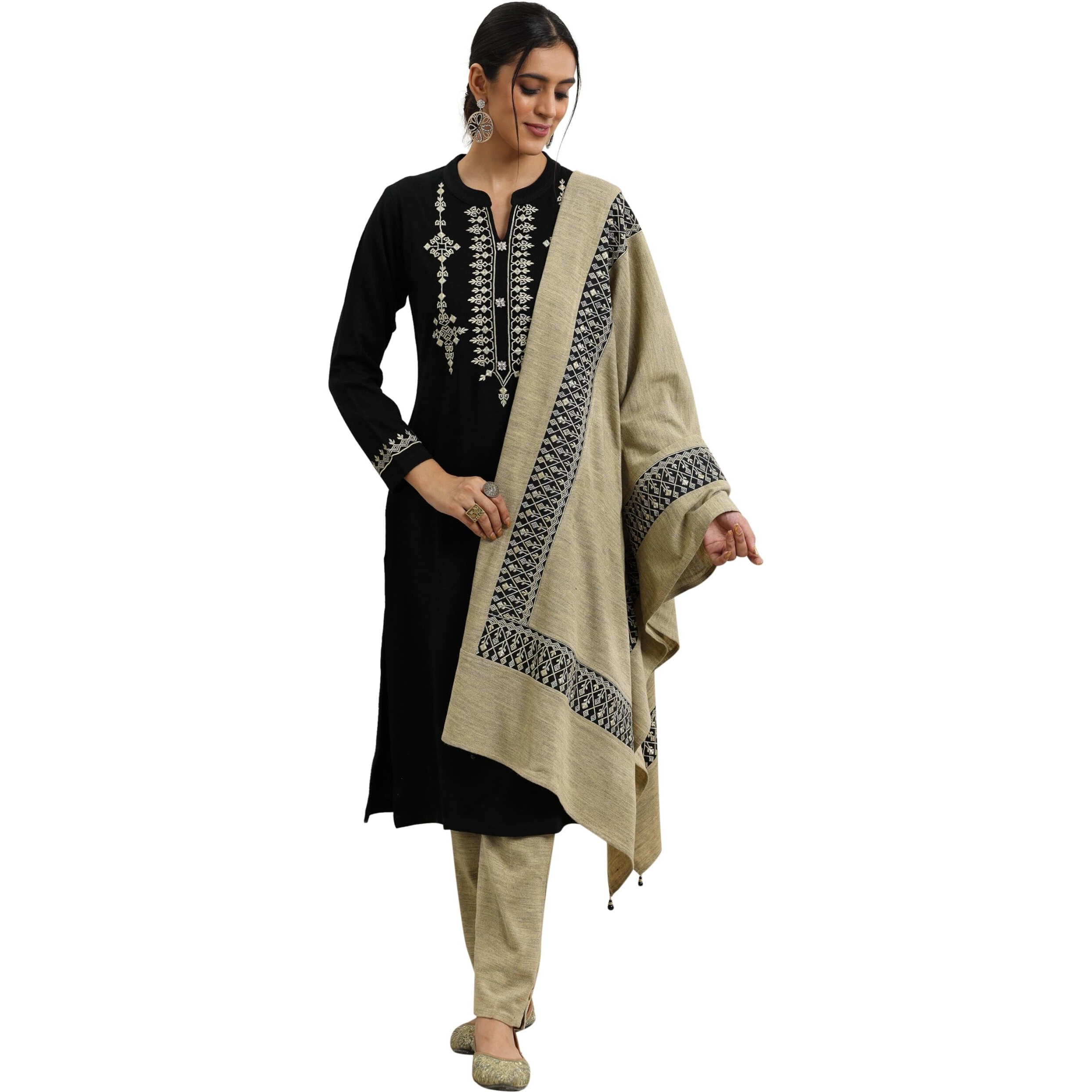 Libas Women's Wool Blend Yoke Design Kurta Set (48763W_Black