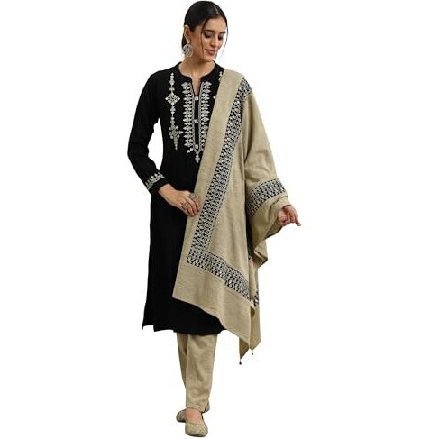 Libas Women's Wool Blend Yoke Design Kurta Set (48763W_Black