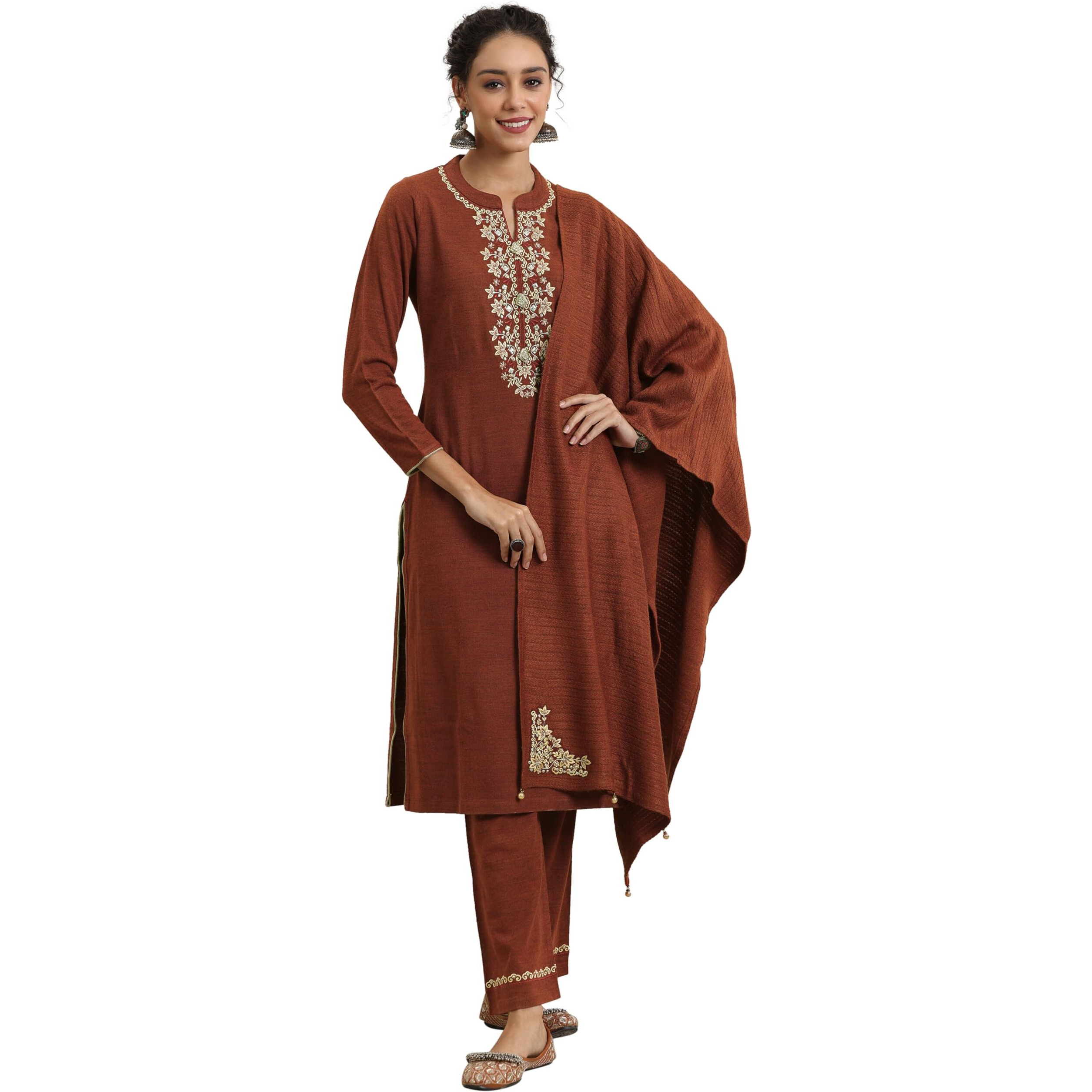 Libas Women's Wool Blend Kurta Set (48766W_Rust