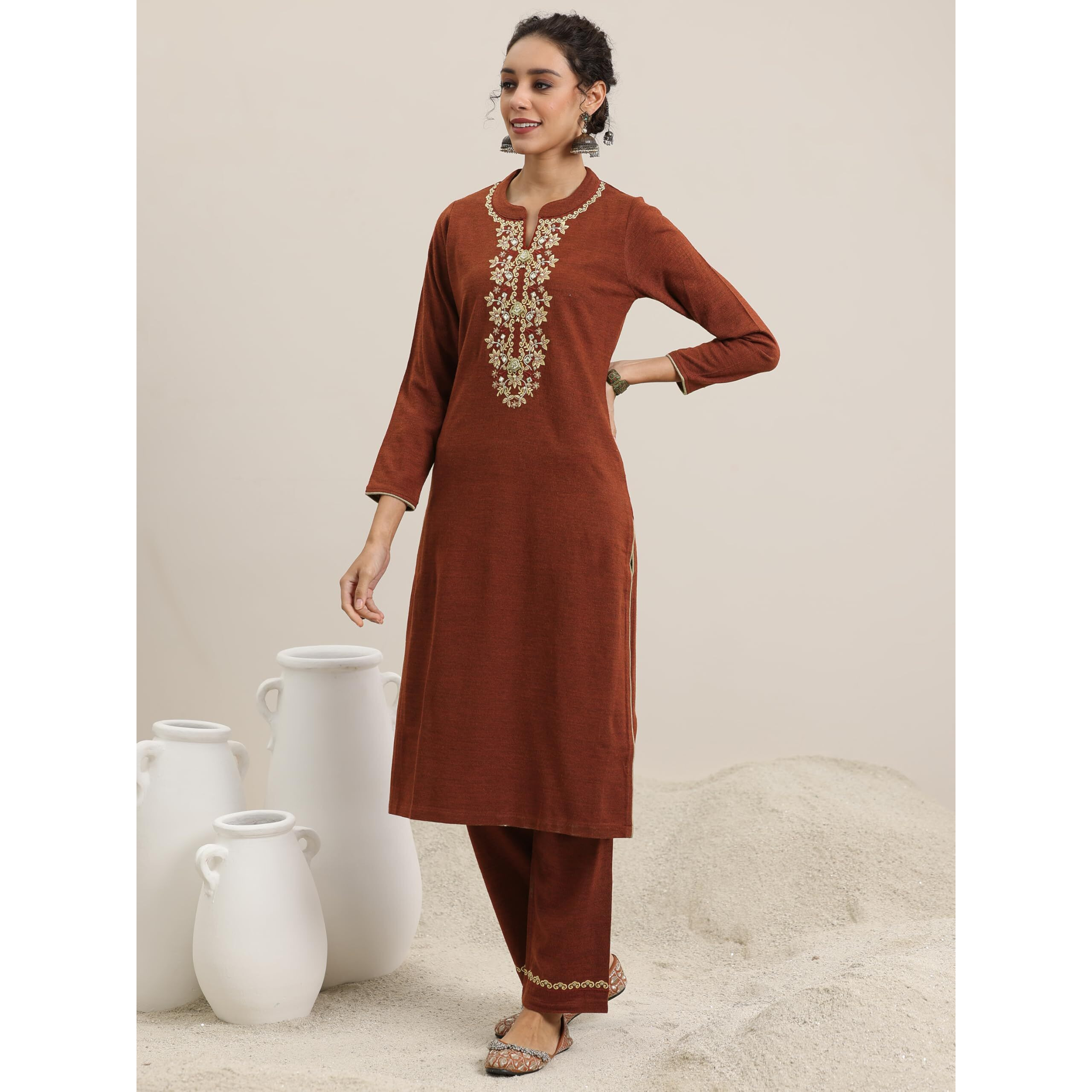 Libas Women's Wool Blend Kurta Set (48766W_Rust