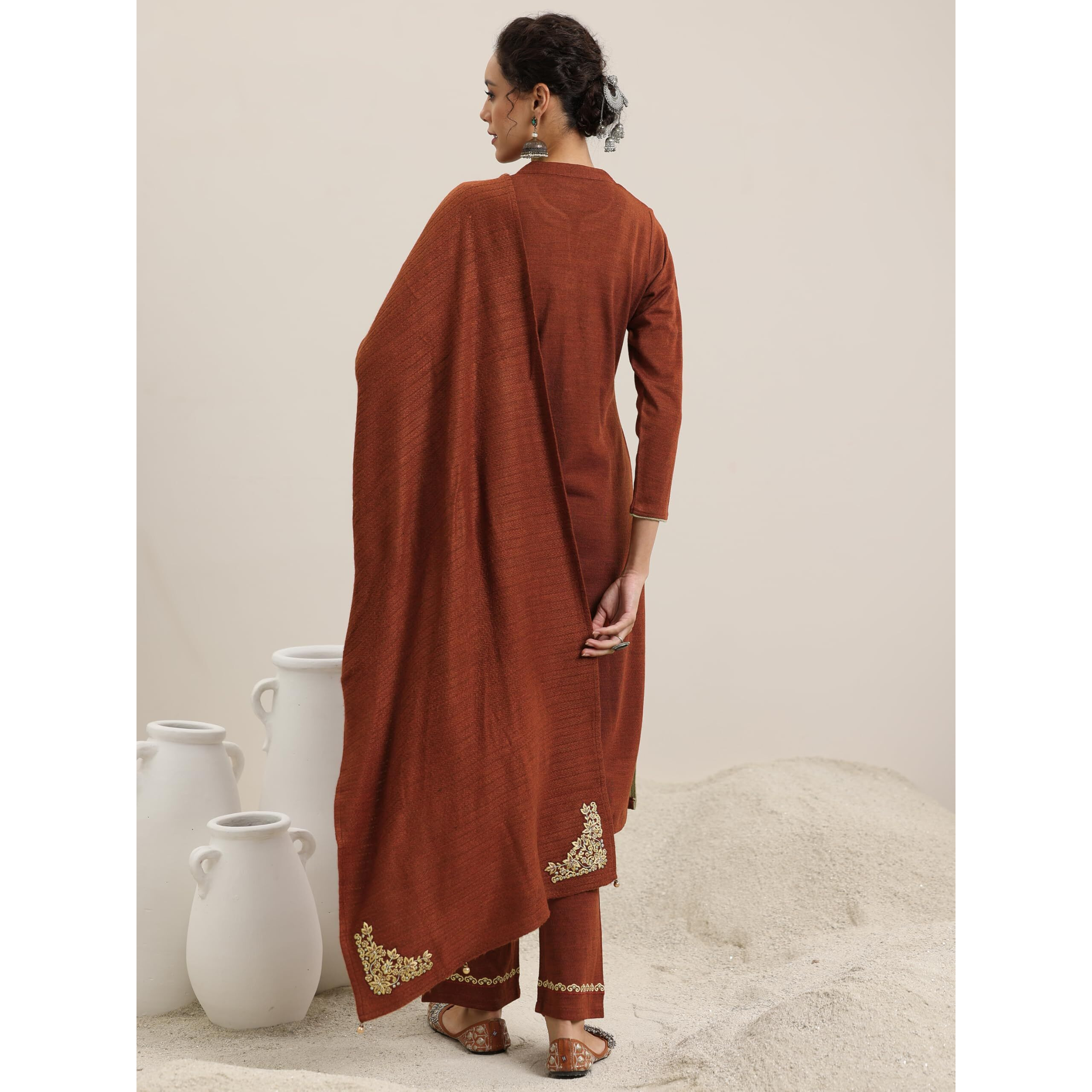 Libas Women's Wool Blend Kurta Set (48766W_Rust