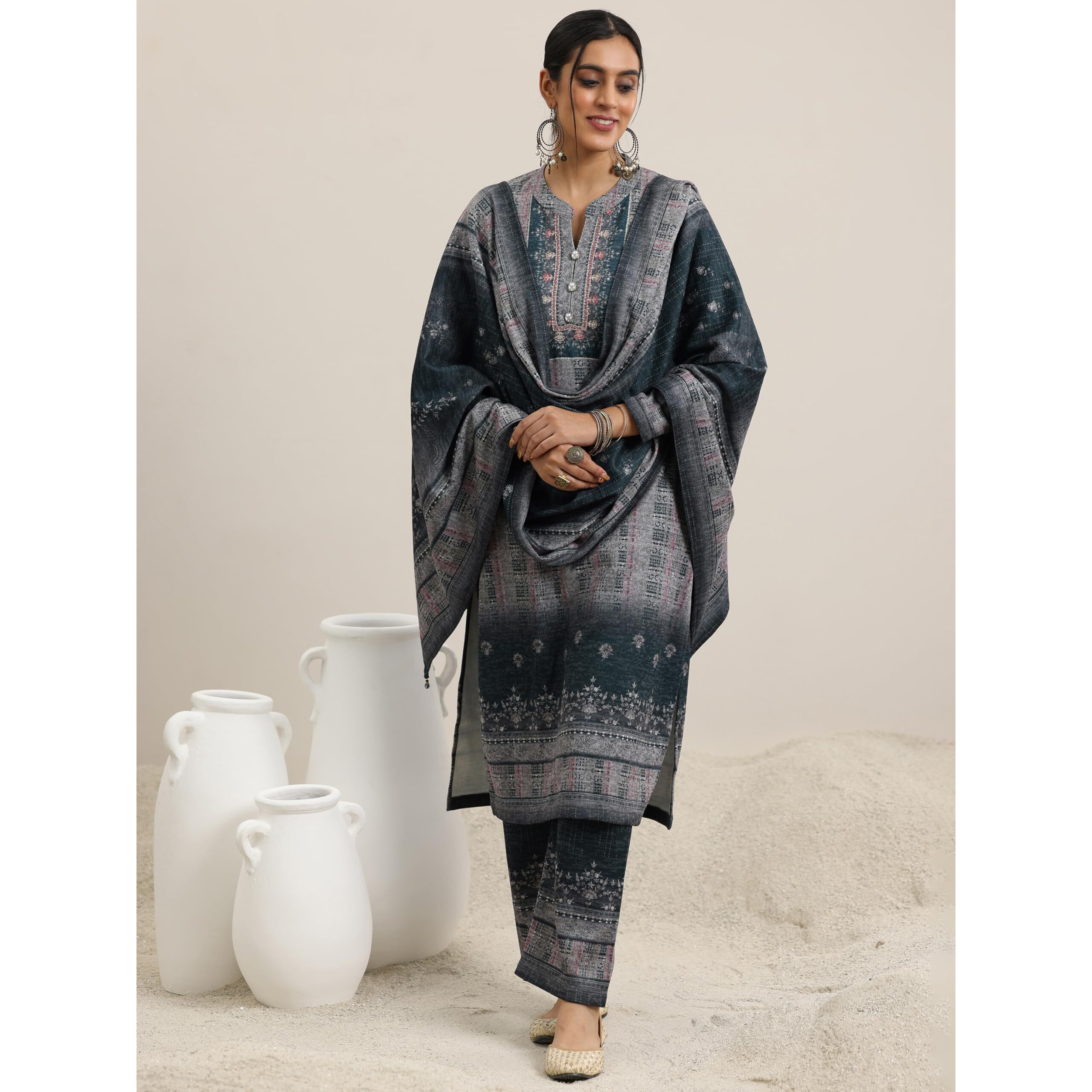 Libas Women's Wool Blend Kurta Set (48768W_Grey