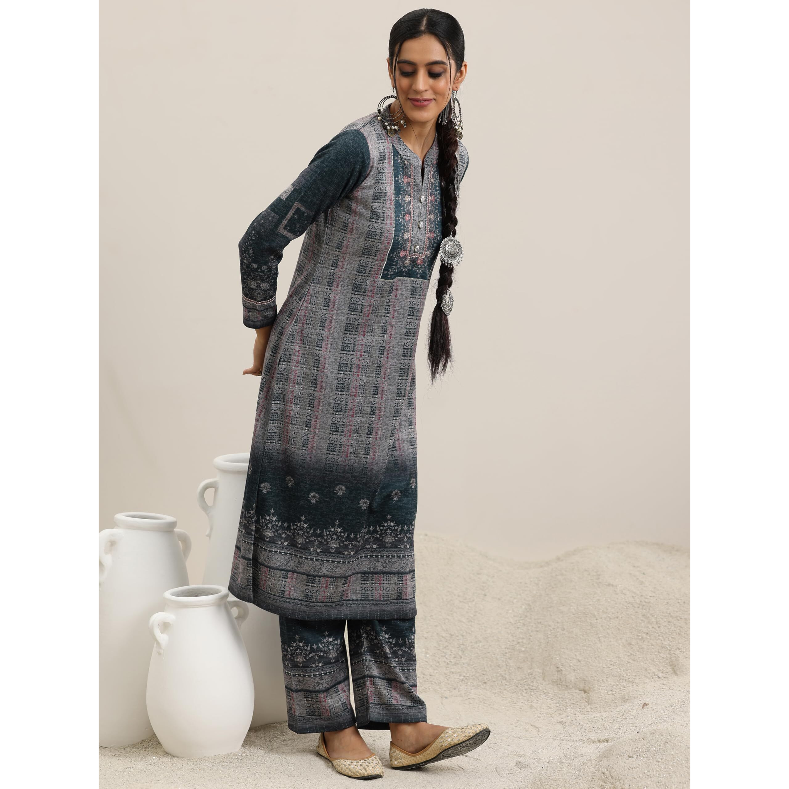 Libas Women's Wool Blend Kurta Set (48768W_Grey