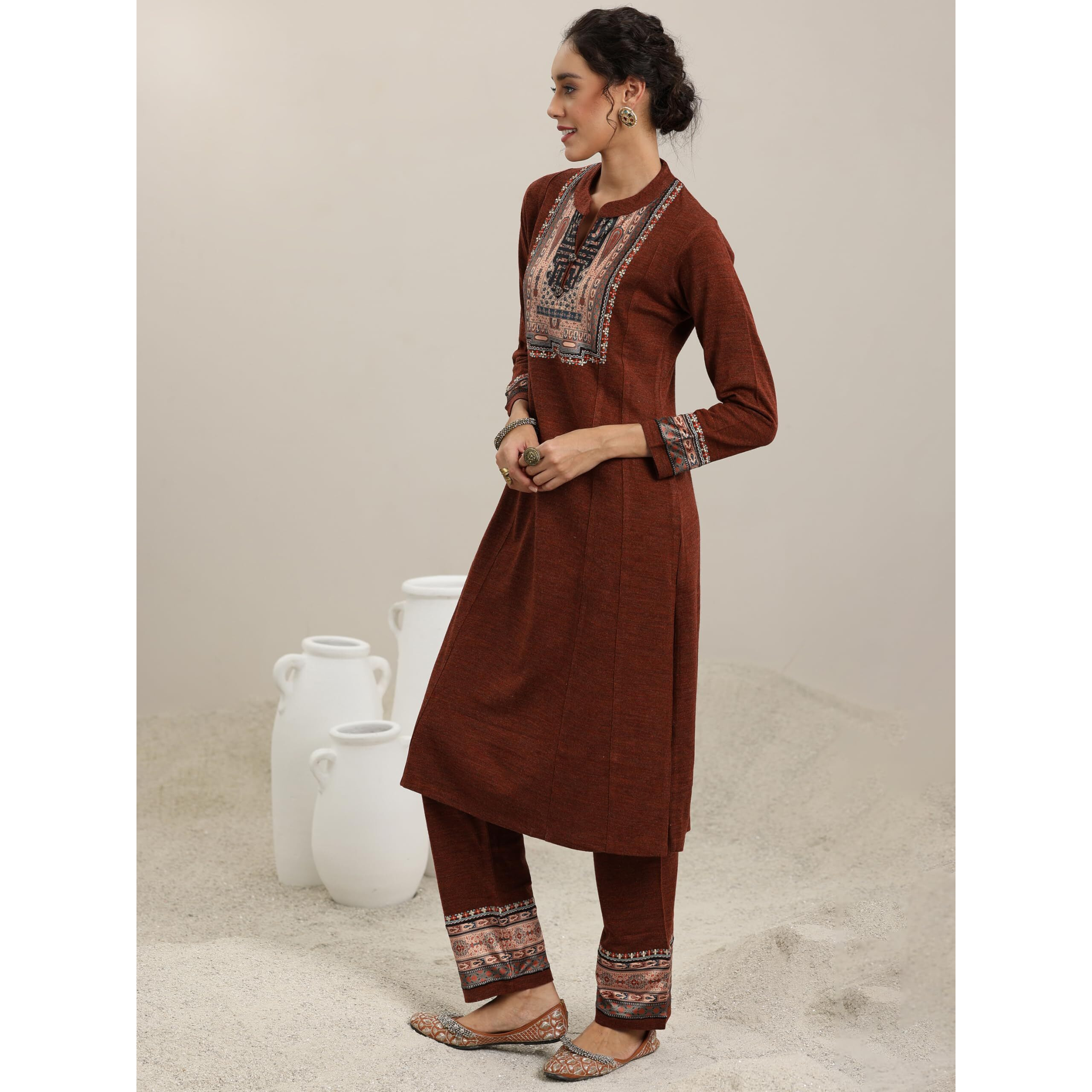 Libas Womens Yoke Design Wool Straight Kurta With Palazzos And Dupatta