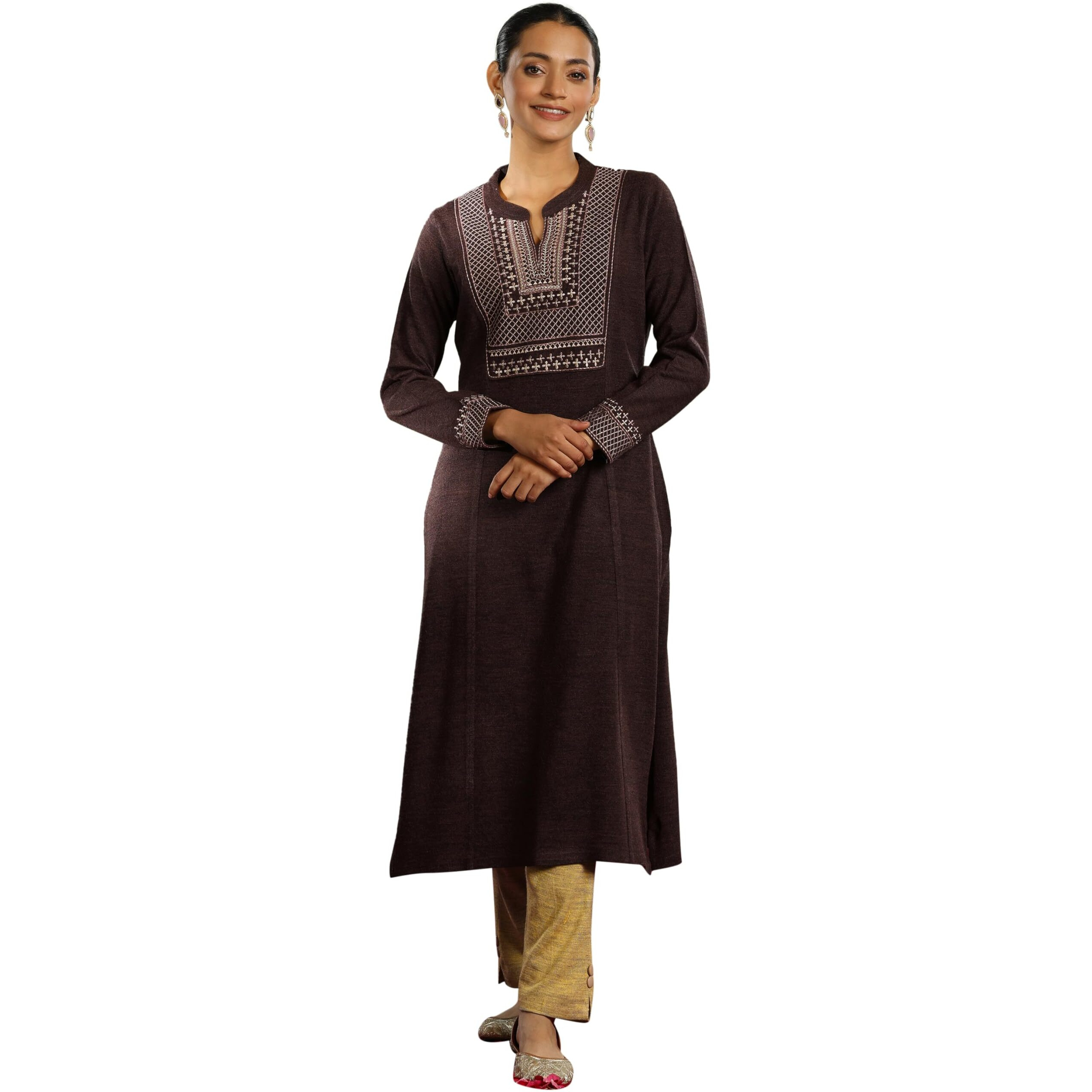 Libas Women's Wool Yoke Design Straight Kurta (58149W Brown