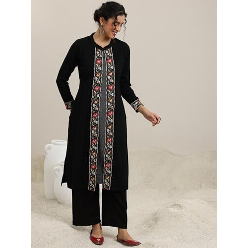 Libas Women's Wool Regular Kurta (58153W_Black