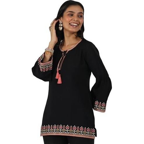 Libas Women's Silk Blend Straight Kurti (29180O_Black