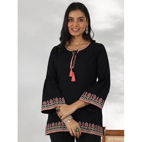 Libas Women's Silk Blend Straight Kurti (29180O_Black