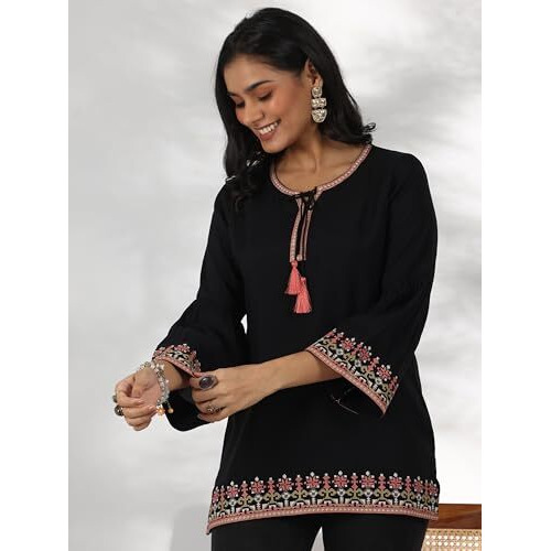 Libas Women's Silk Blend Straight Kurti (29180O_Black