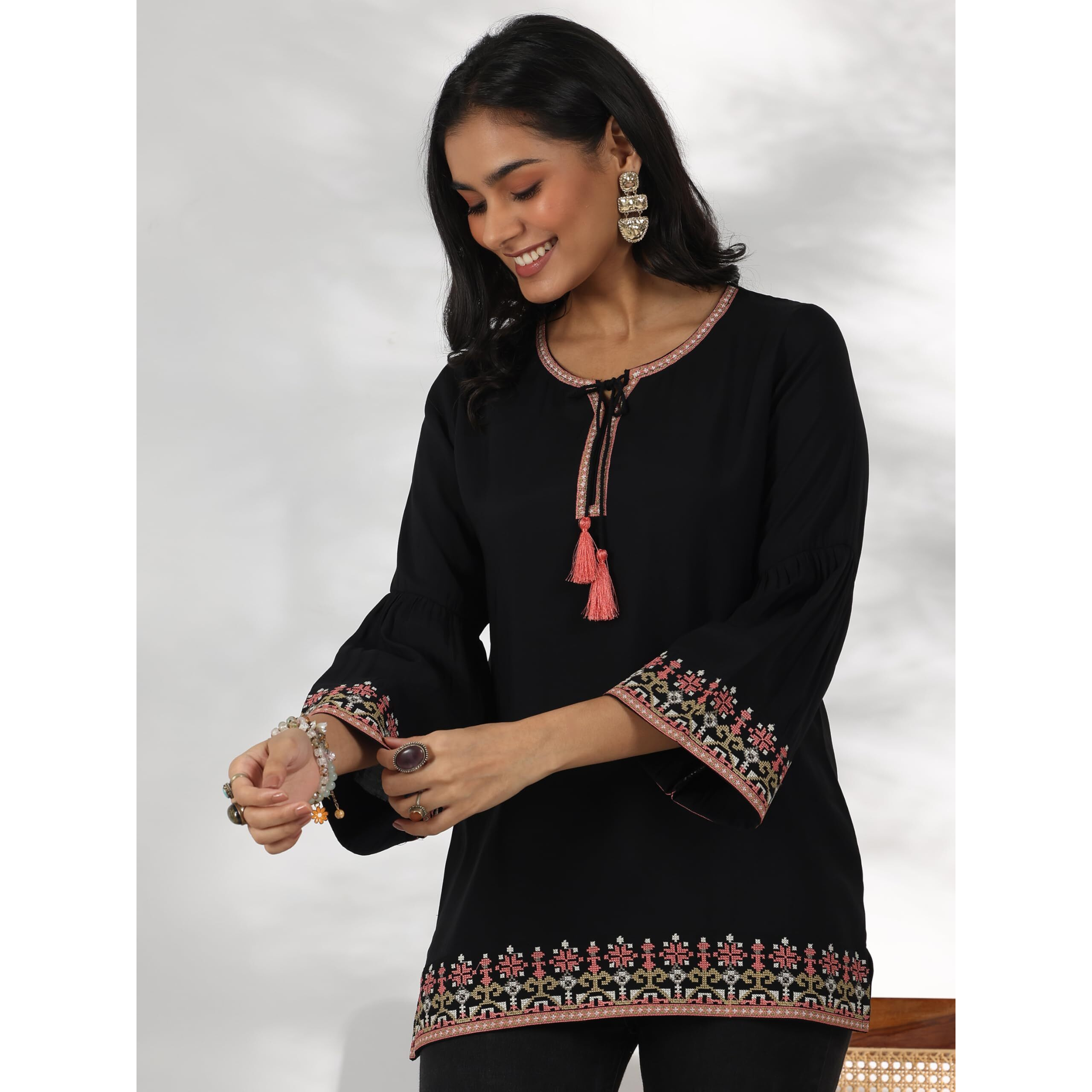 Libas Women's Silk Blend Straight Kurti (29180O_Black