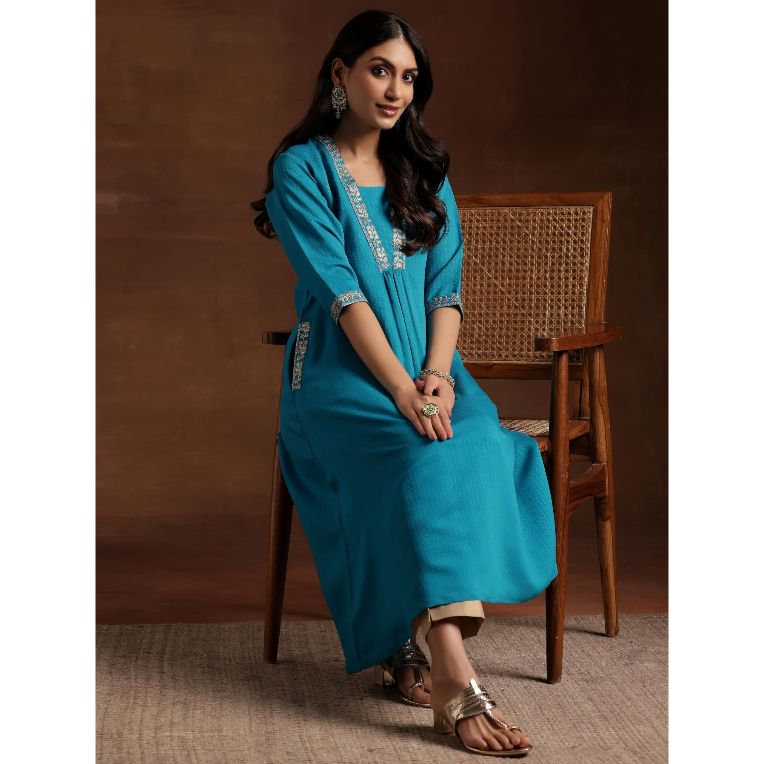Libas Women's Silk Regular Kurta (29189O_Blue