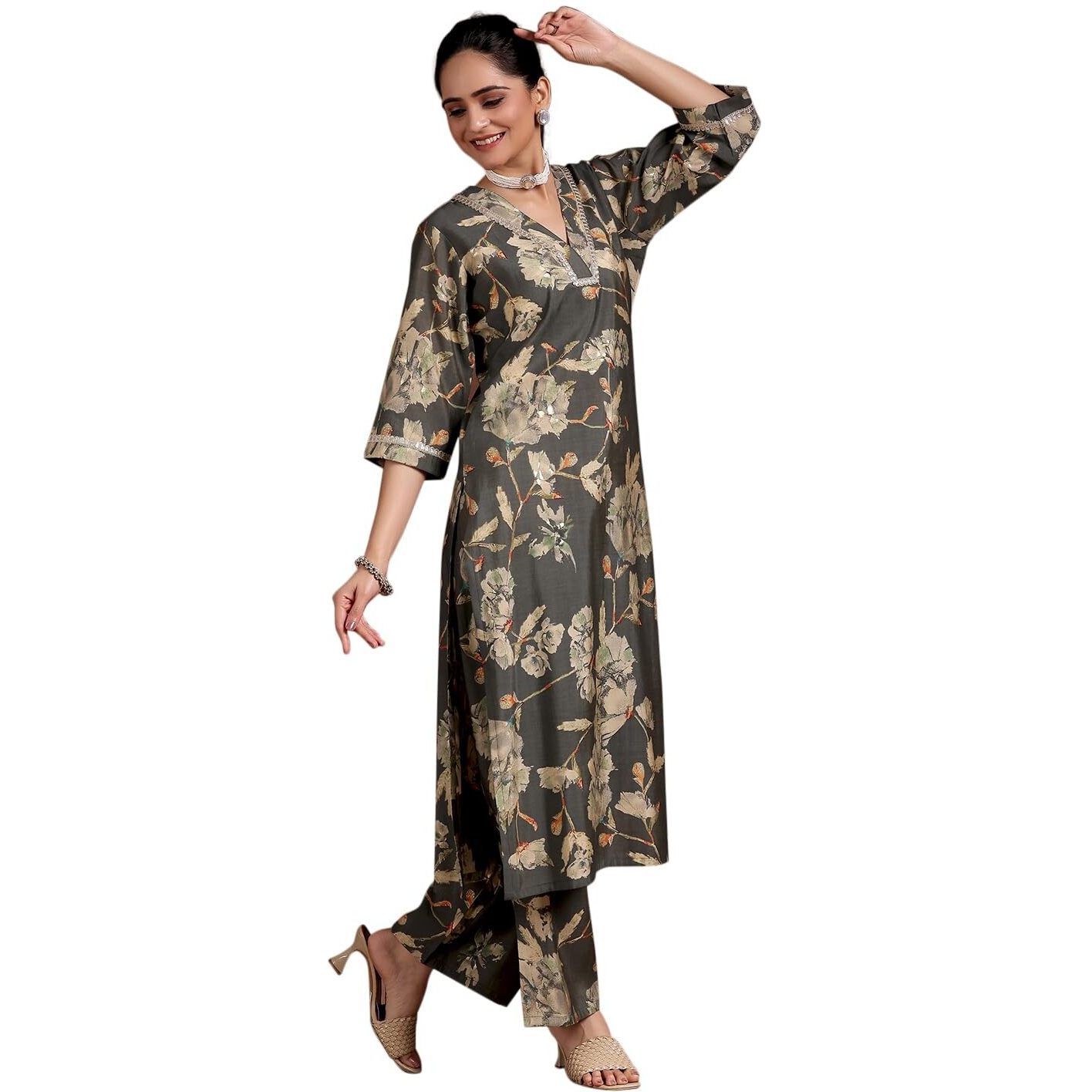 Libas Women's Silk Blend Kurta Set (36761O_Grey