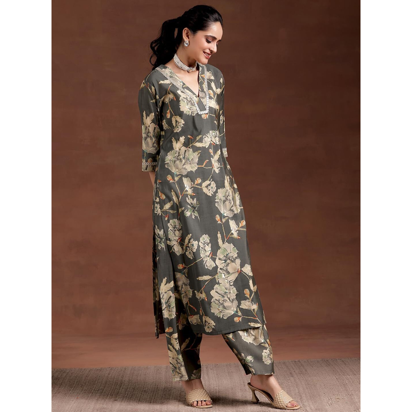 Libas Women's Silk Blend Kurta Set (36761O_Grey