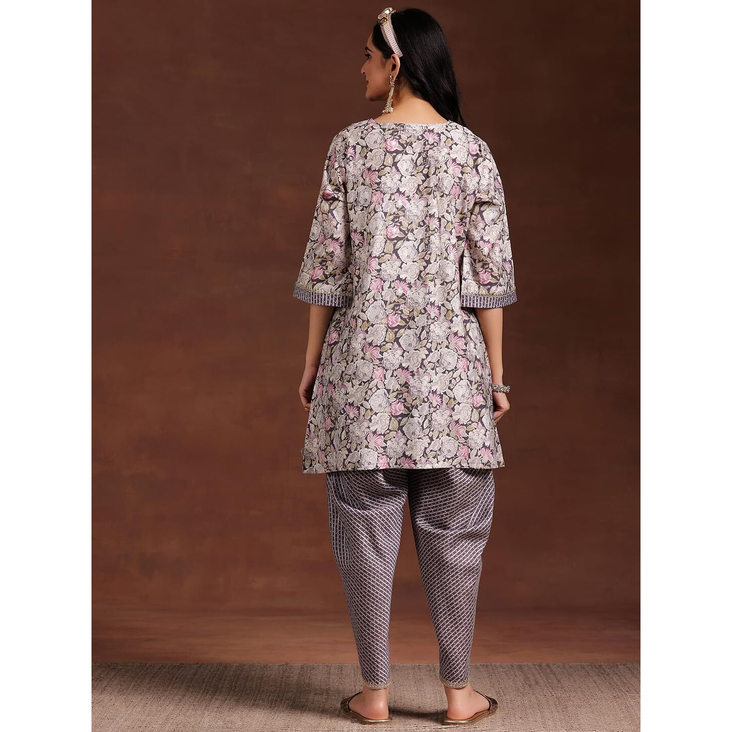 Libas Womens Printed Silk Blend A-Line Kurta With Dhoti Pant