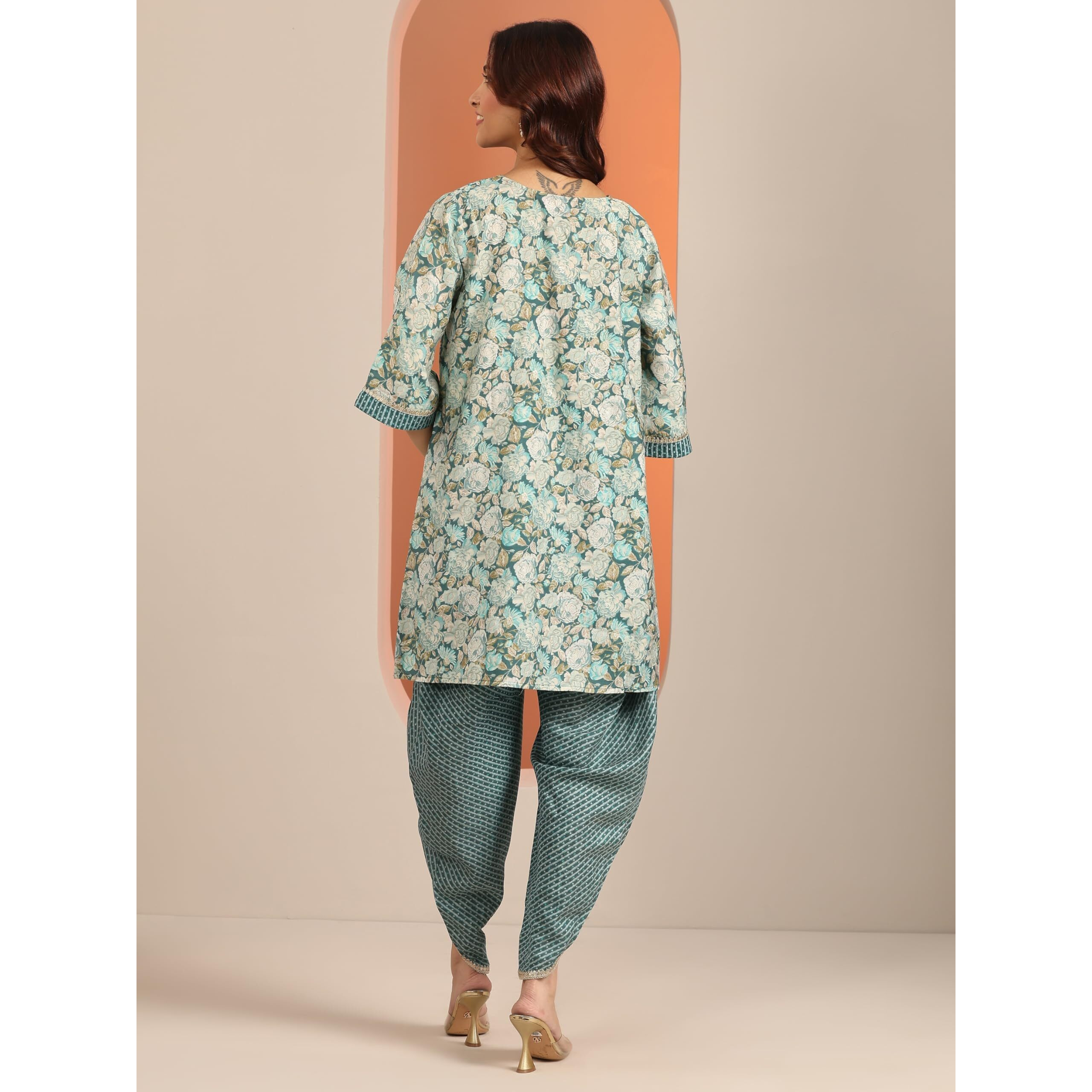 Libas Womens Printed Silk Blend A-Line Kurta With Dhoti Pant
