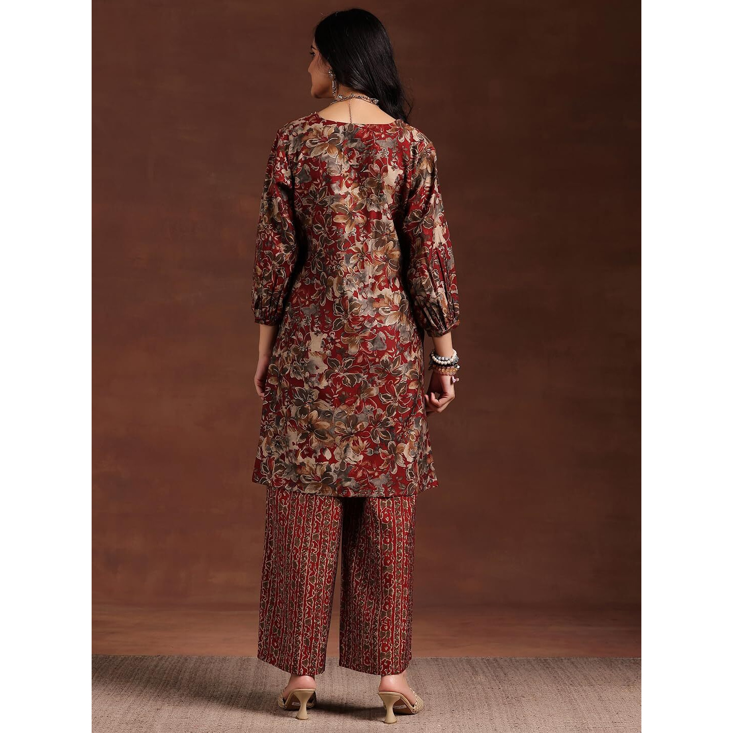 Libas Womens Printed Silk Blend Straight Kurta With Palazzos