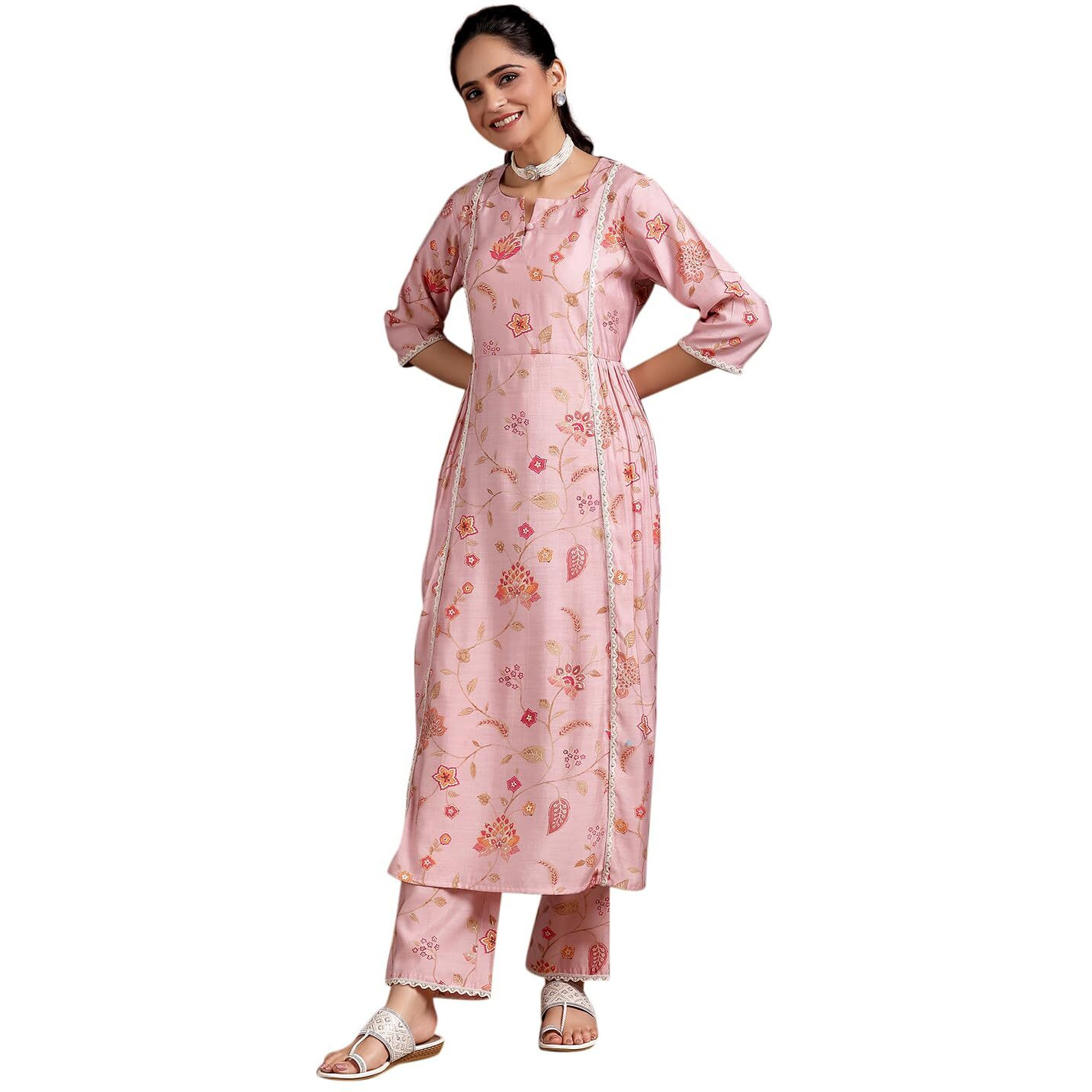 Libas Womens Printed Silk Blend A-Line Kurta With Trousers