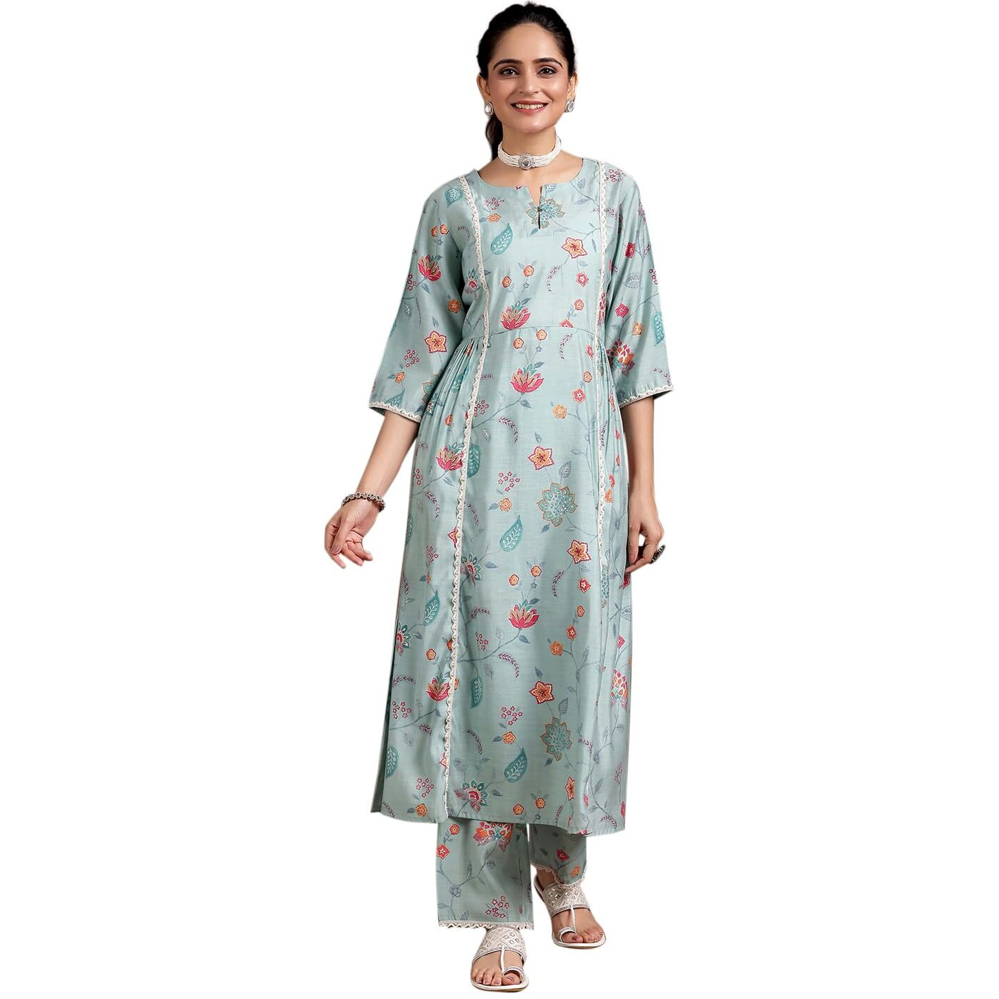Libas Women's Silk Blend Printed Kurta Set (36767O Blue