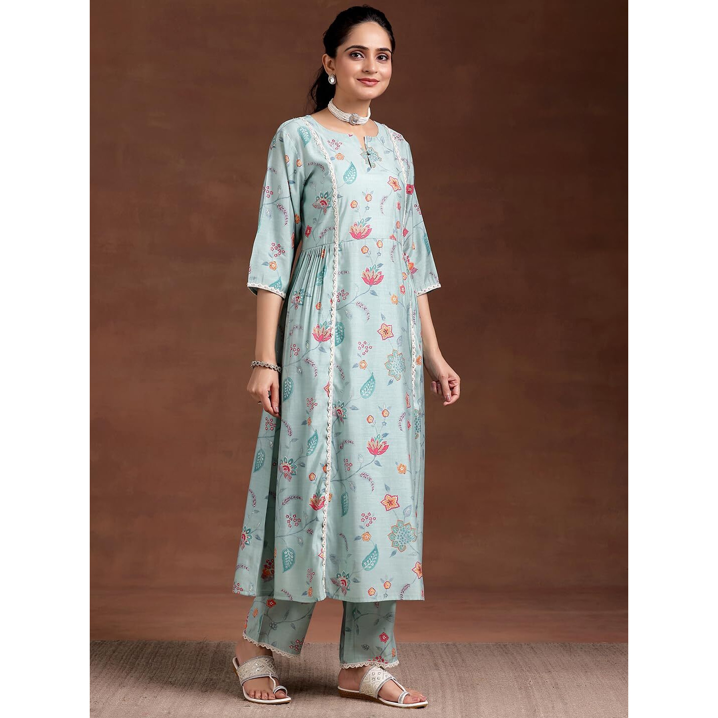 Libas Women's Silk Blend Printed Kurta Set (36767O Blue