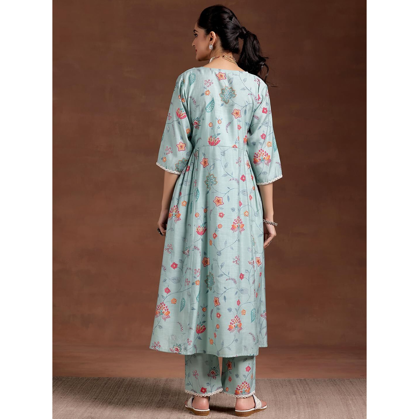 Libas Women's Silk Blend Printed Kurta Set (36767O Blue