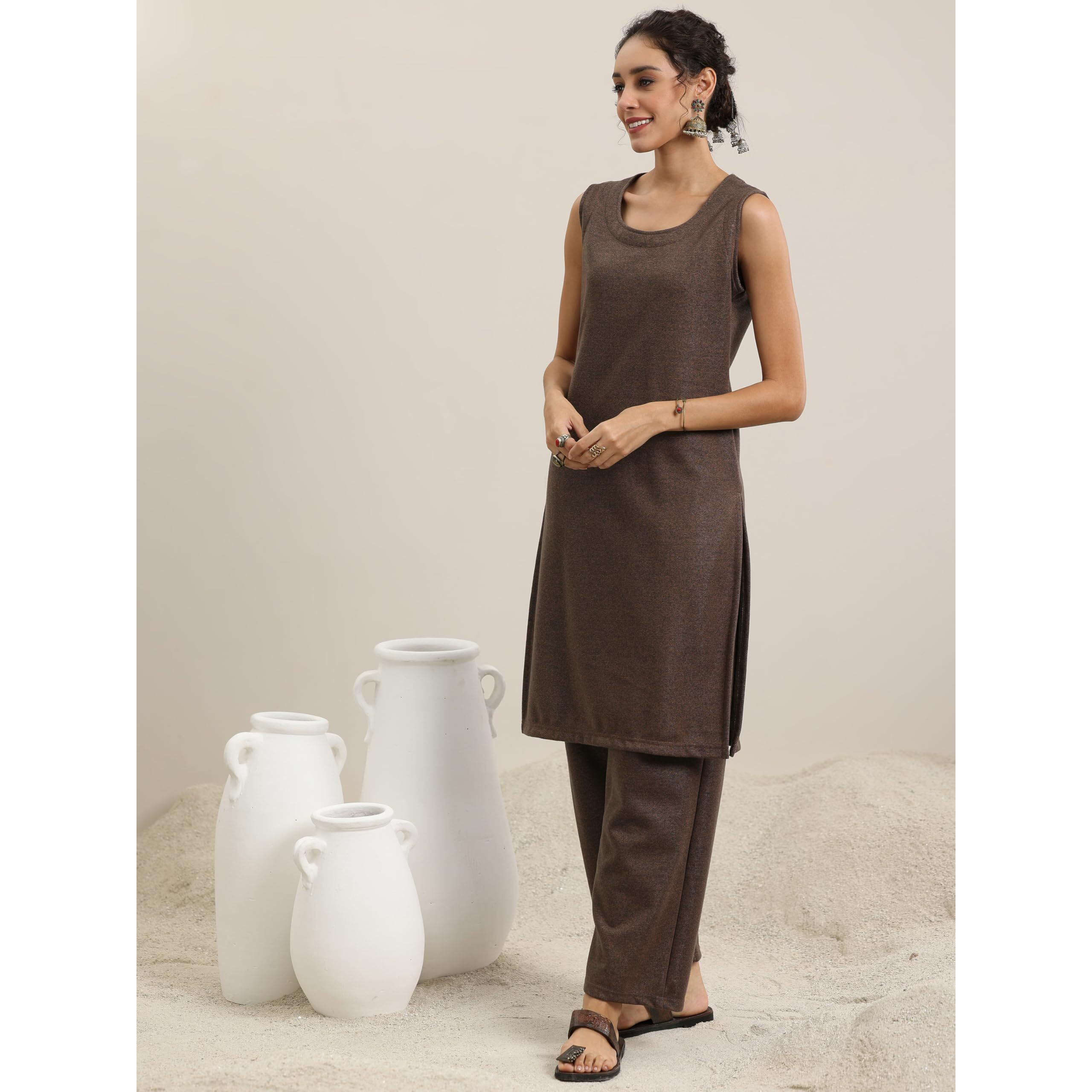 Libas Women's Wool Blend Kurta Set (48809W_Brown