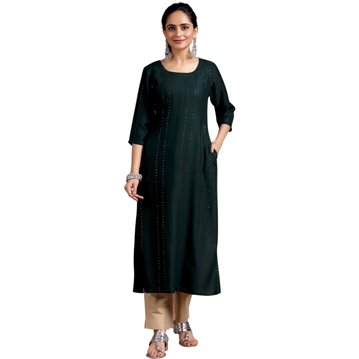 Libas Women's Viscose Rayon Woven Design Straight Kurtas (29237O_Green