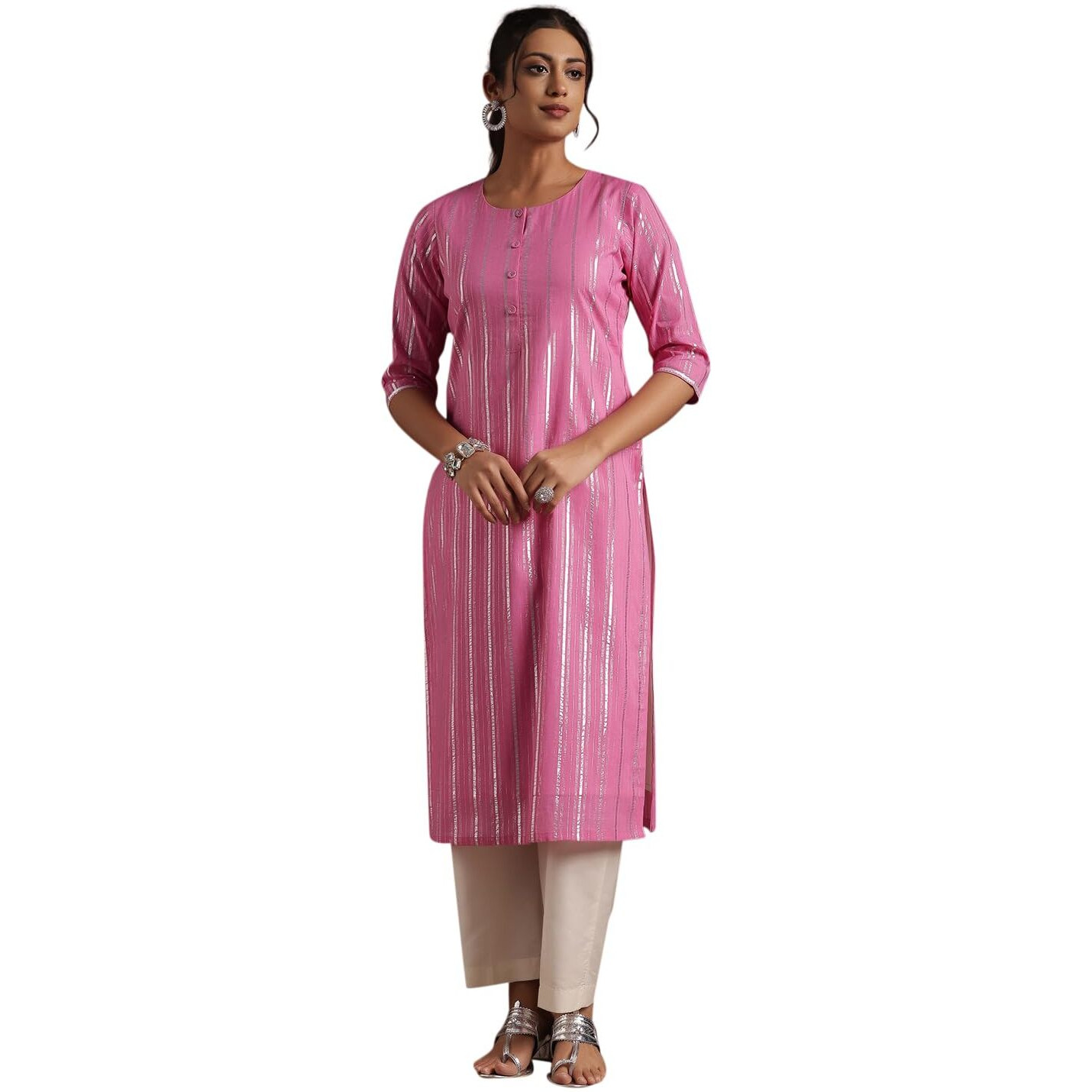 Libas Women's Cotton Straight Kurta (29195_Pink