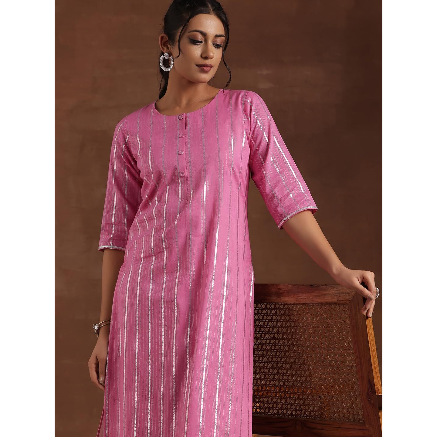 Libas Women's Cotton Straight Kurta (29195_Pink