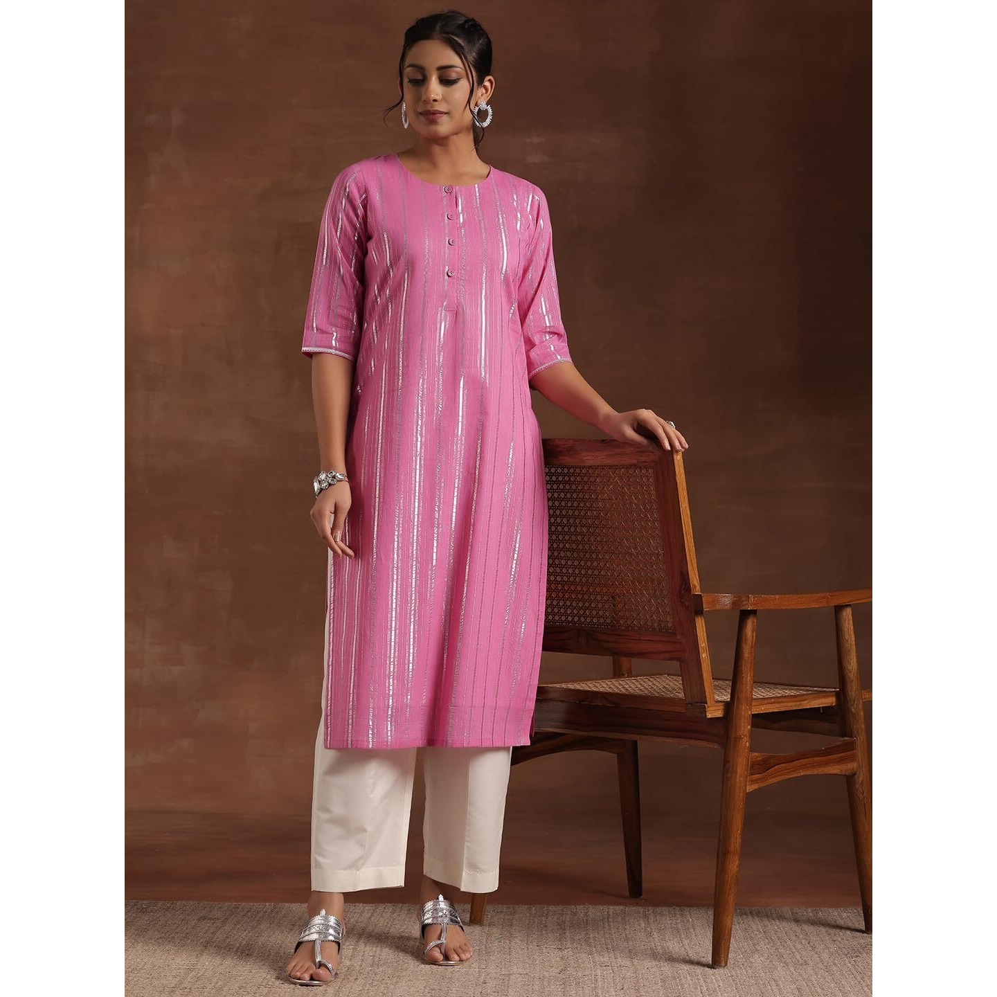 Libas Women's Cotton Straight Kurta (29195_Pink