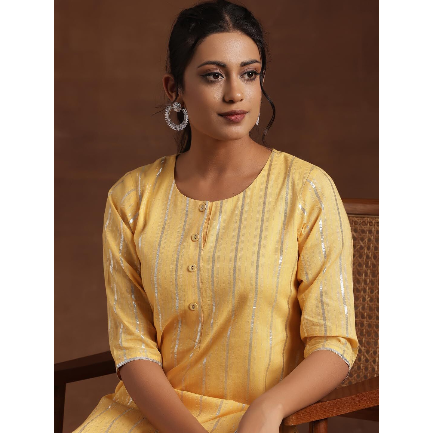 Libas Women's Cotton Straight Kurta (29196_Yellow