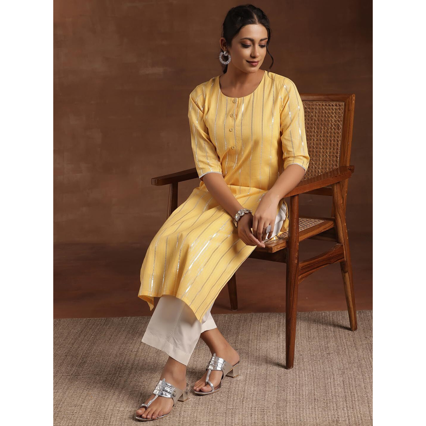 Libas Women's Cotton Straight Kurta (29196_Yellow