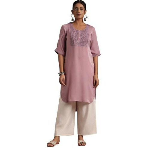 Libas Women's Polyester Yoke Design Straight Kurta (29204 Lavender