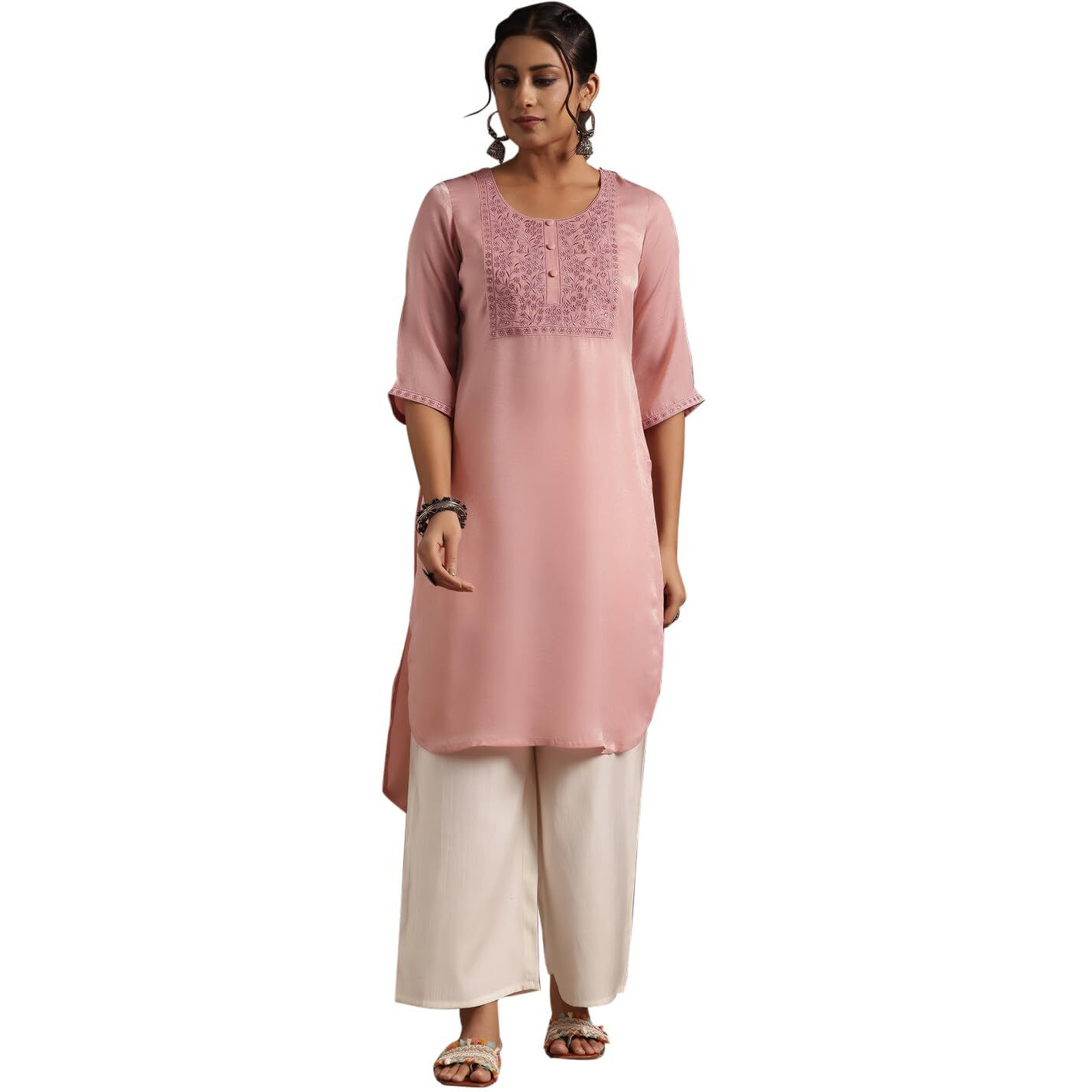 Libas Women's Polyester Yoke Design Straight Kurta (29206 Peach