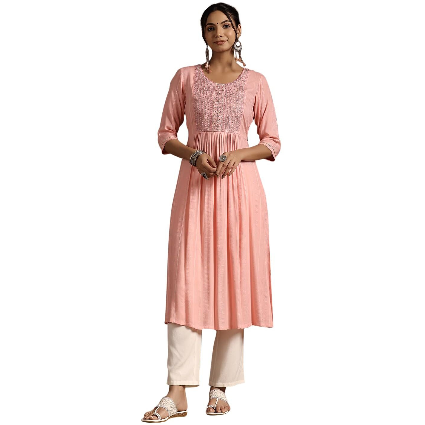 Libas Women's Viscose Rayon Yoke Design Regular Kurta (29210 Peach