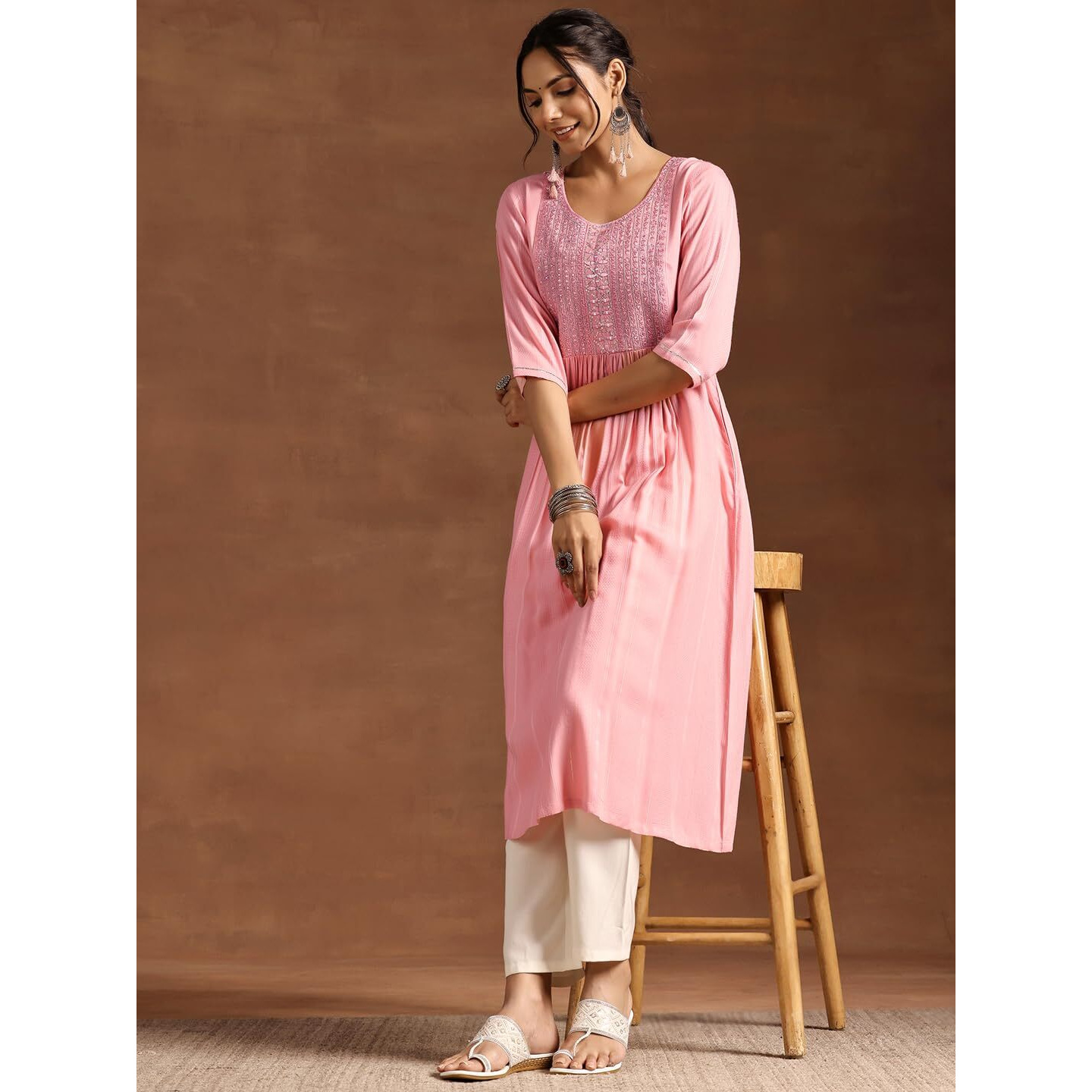 Libas Women's Viscose Rayon Yoke Design Regular Kurta (29210 Peach