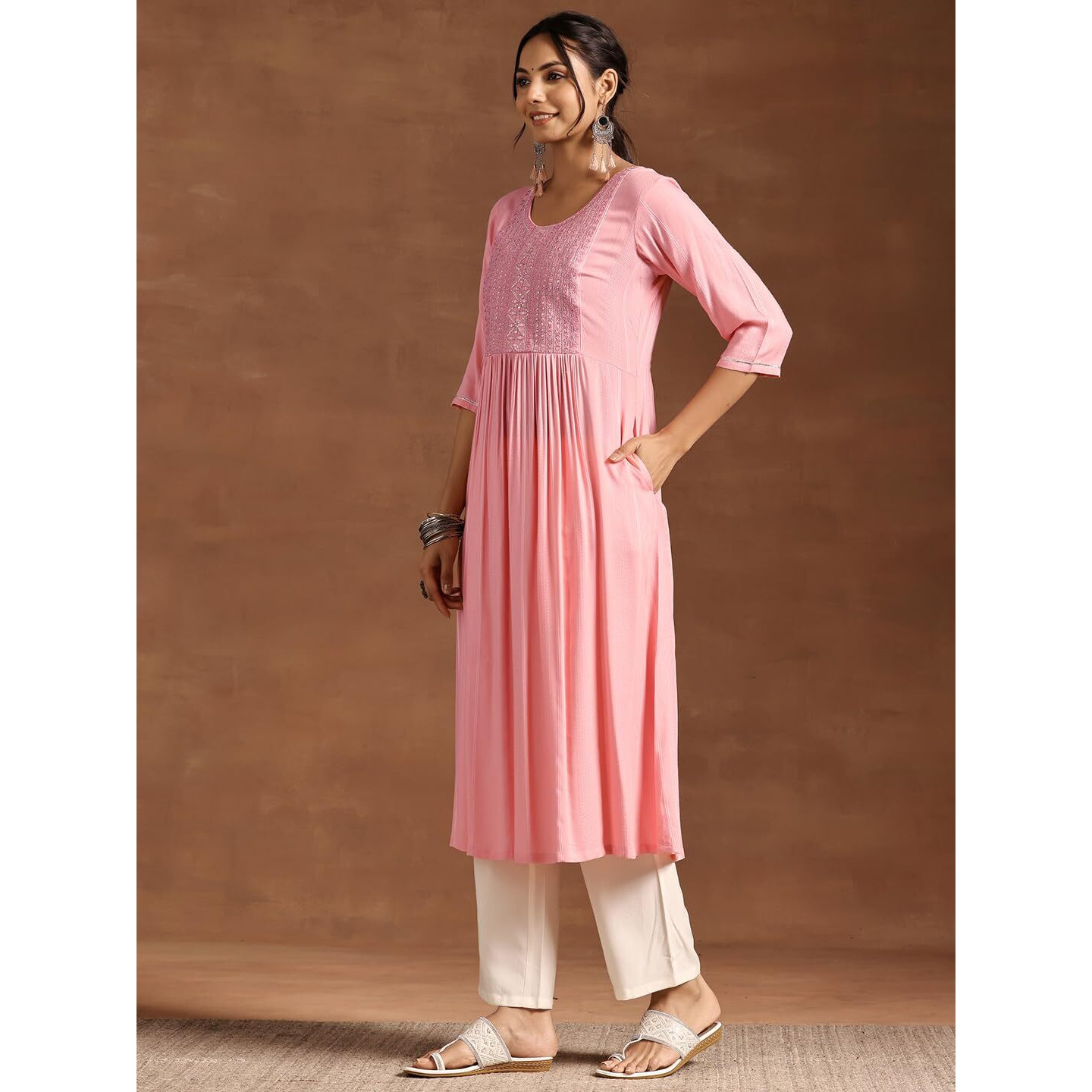 Libas Women's Viscose Rayon Yoke Design Regular Kurta (29210 Peach