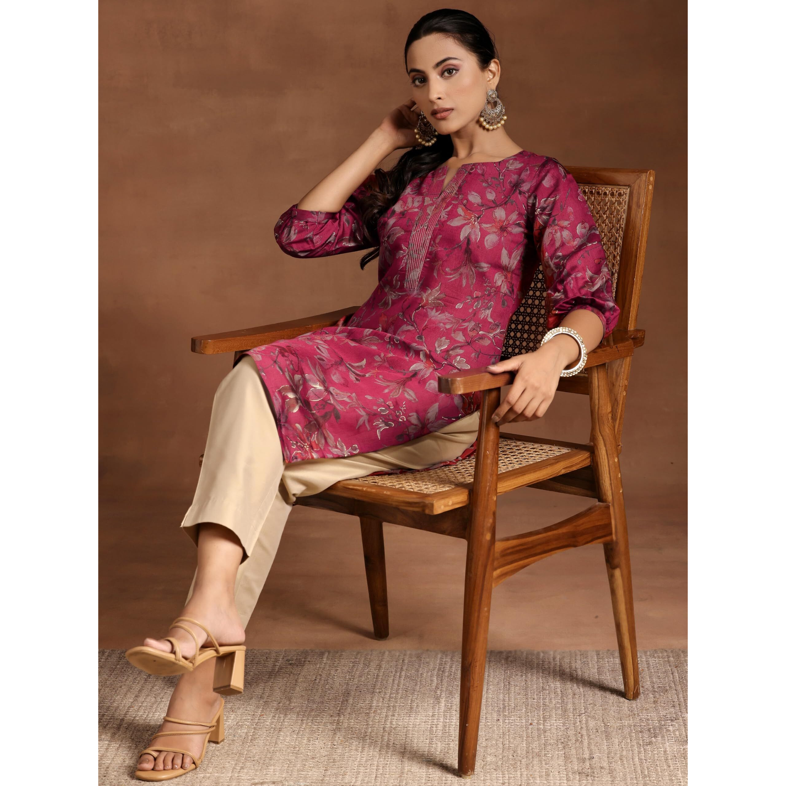 Libas Women's Silk Printed Straight Kurta (29215 Pink