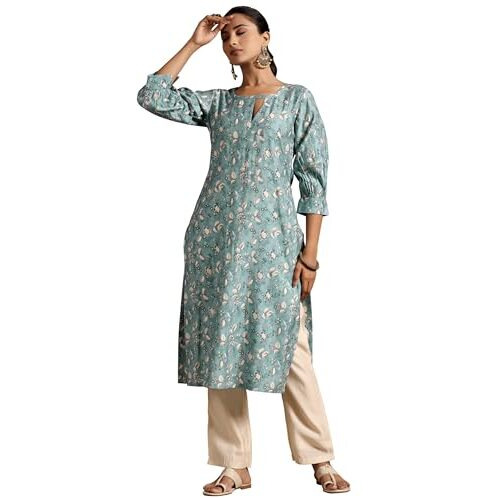 Libas Women's Silk Regular Kurta (29217_Blue