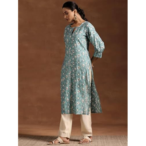 Libas Women's Silk Regular Kurta (29217_Blue