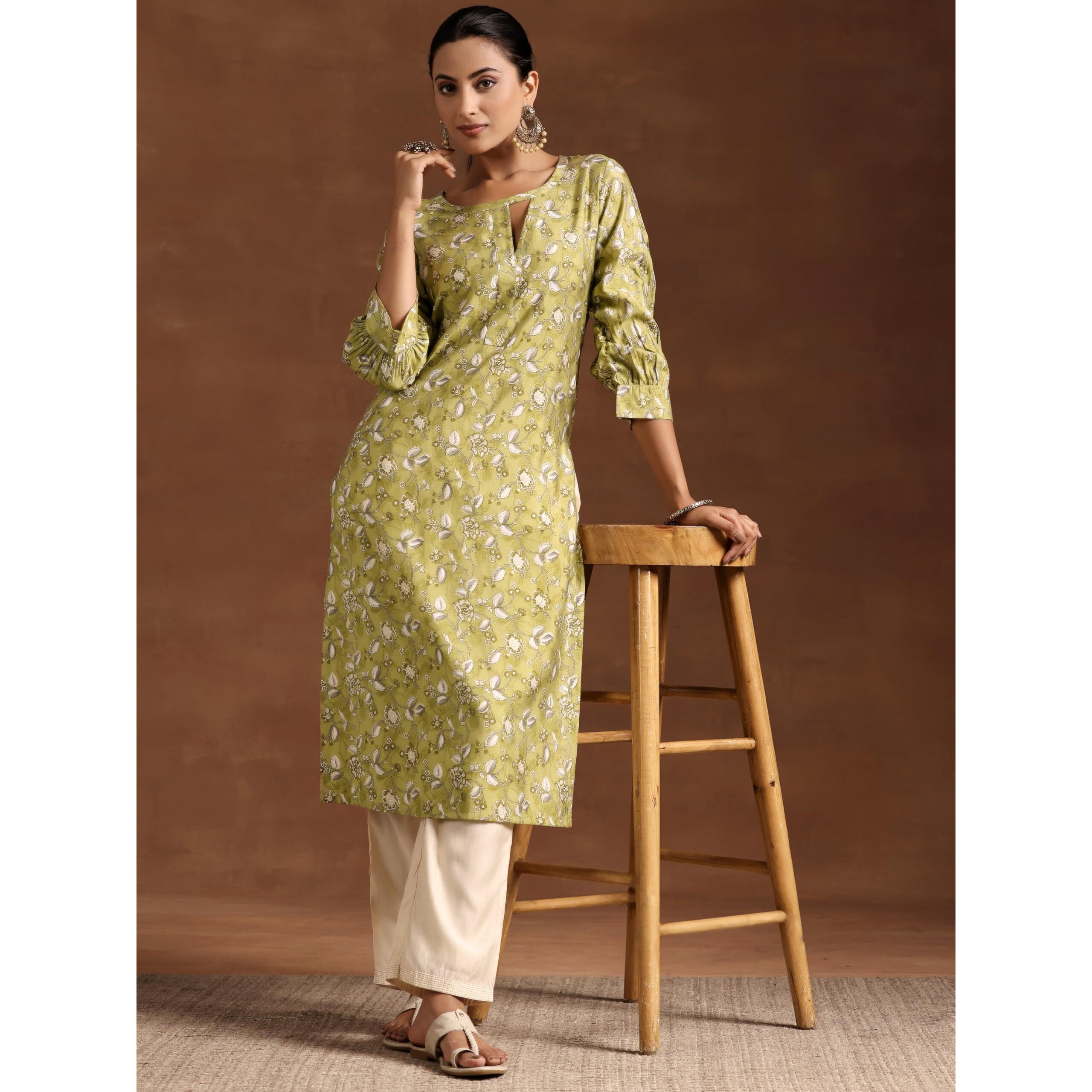 Libas Women's Silk Regular Kurta (29218_Green
