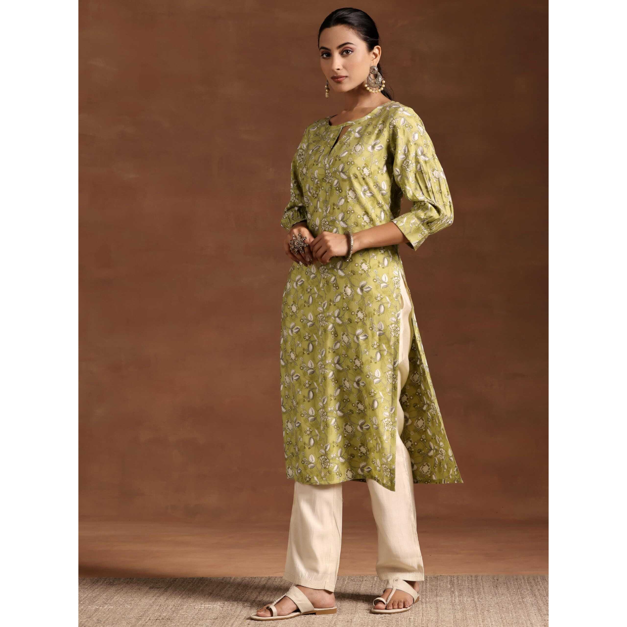 Libas Women's Silk Regular Kurta (29218_Green