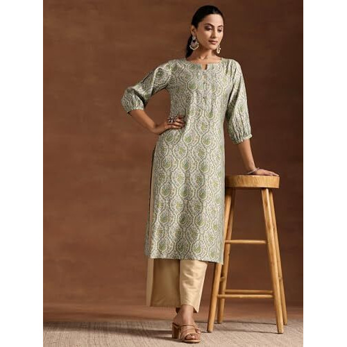 Libas Women's Silk Regular Kurta (29220_Green