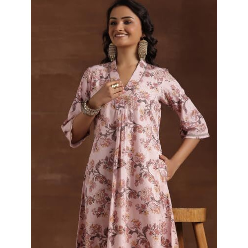 Libas Women's Cotton Printed A-Line Kurtas (29222_Pink