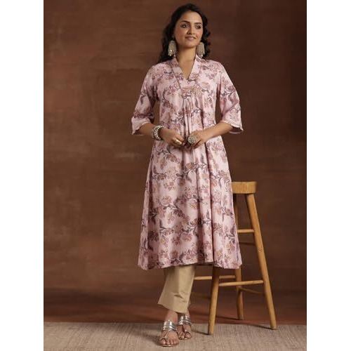 Libas Women's Cotton Printed A-Line Kurtas (29222_Pink