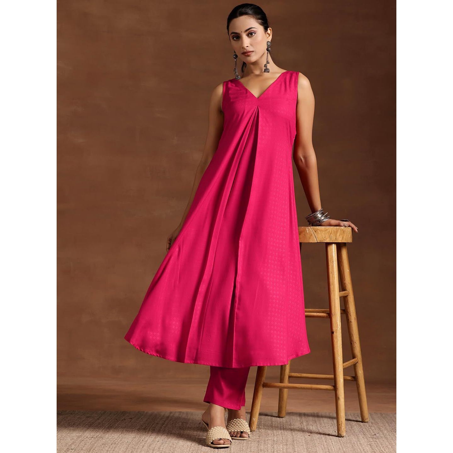 Libas Womens Woven Design Viscose A-Line Kurta With Trousers