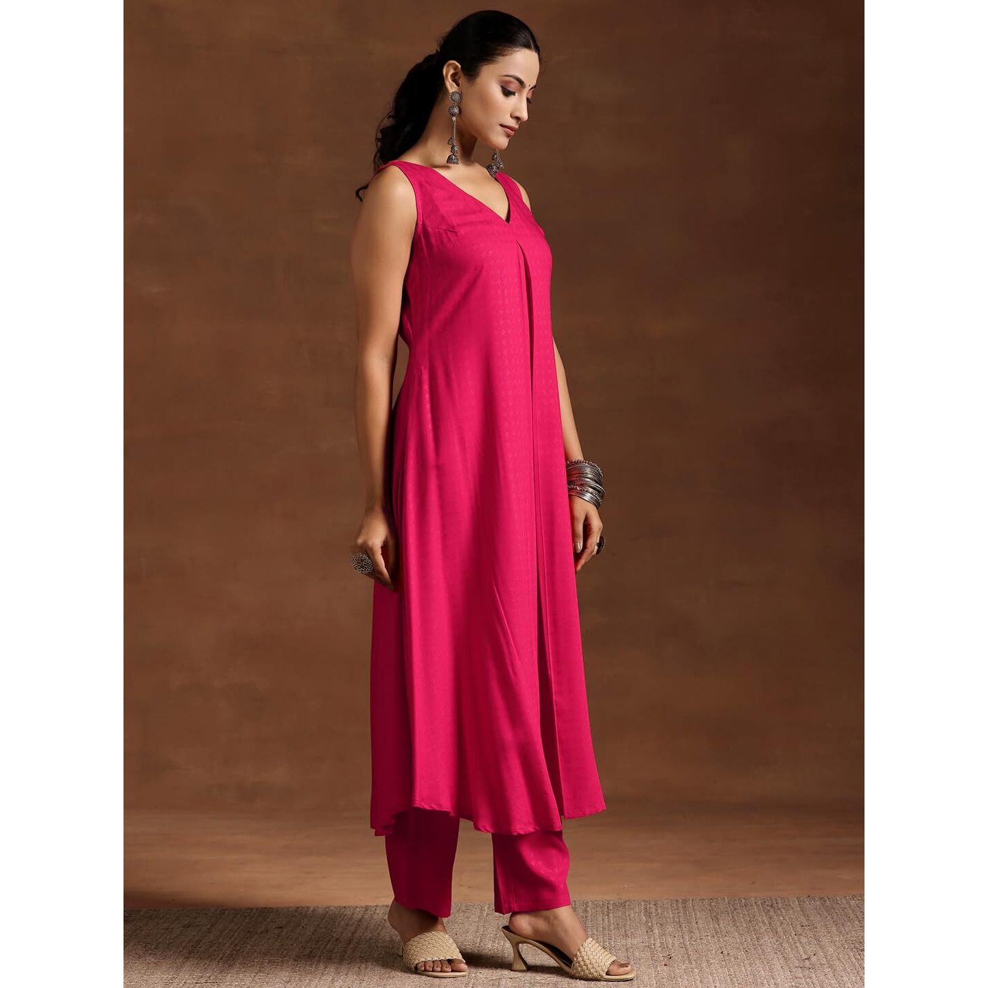Libas Womens Woven Design Viscose A-Line Kurta With Trousers