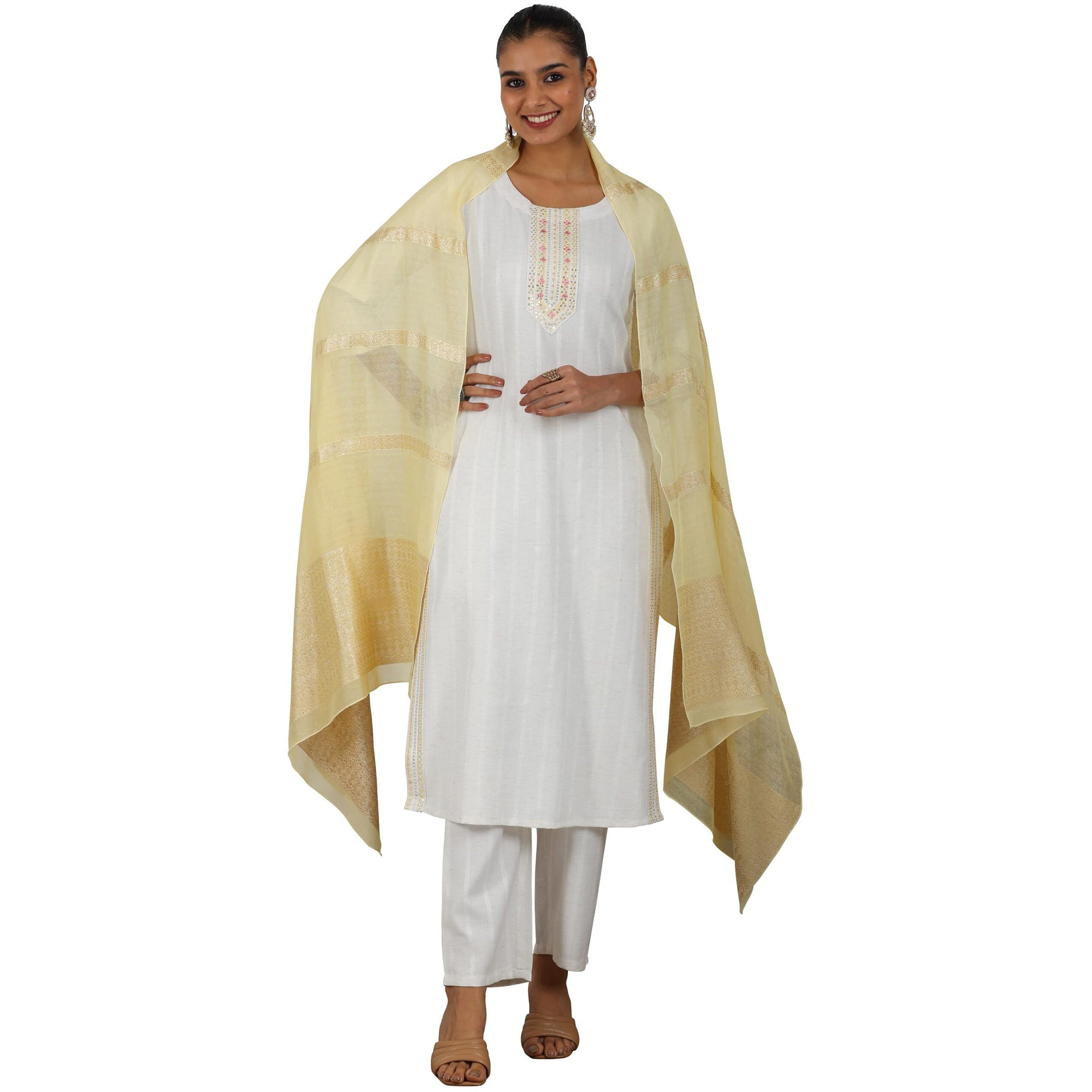 Libas Women's Cotton Blend Kurta Set (27887_Off White